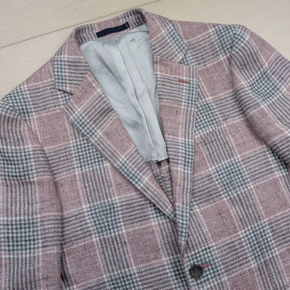 Suitsupply Havana Sport Coat Pure Linen Mens 36R Pink Grey Plaid Solbiati Blazer